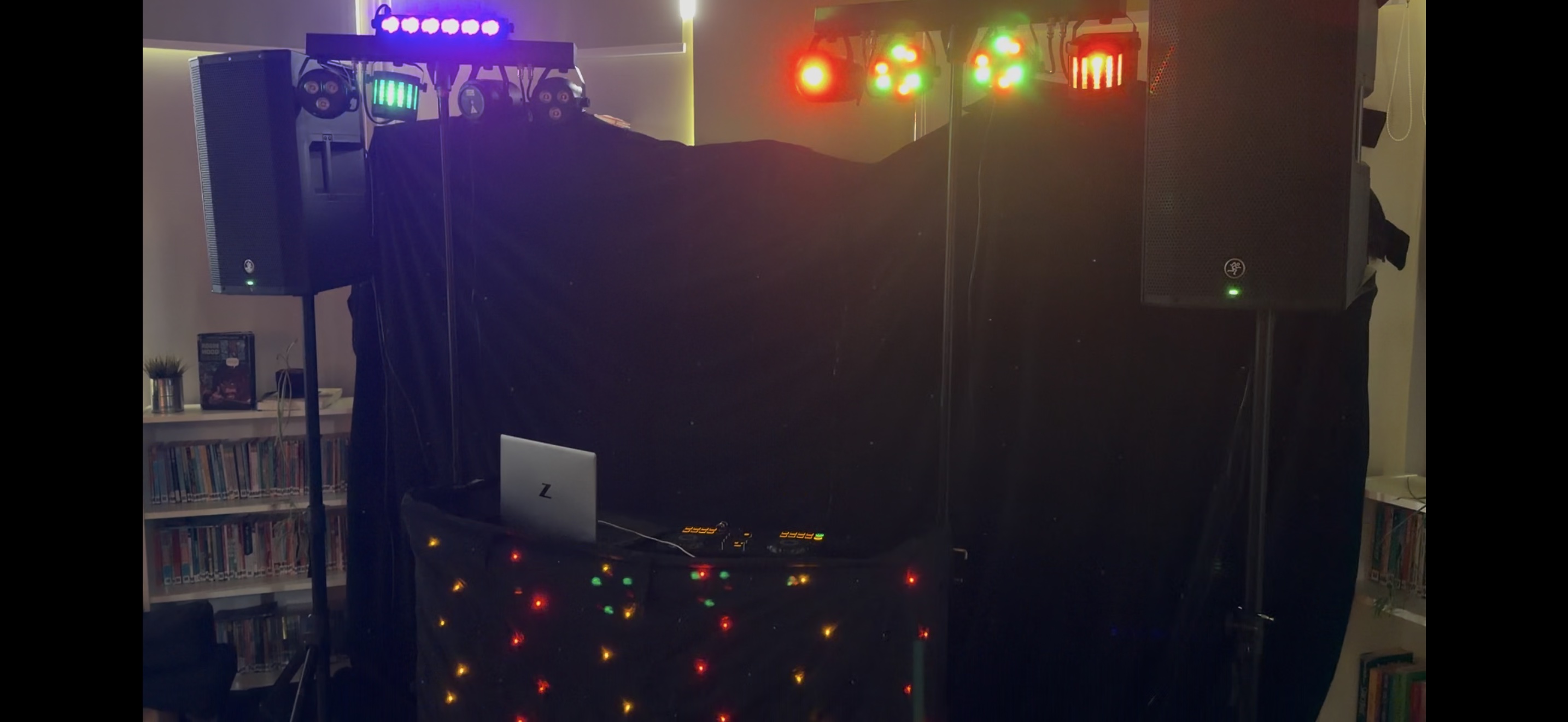 Complete mobile DJ rig with sound and lighting